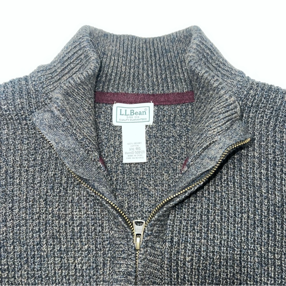LL Bean Men's XXL Organic Cotton Waffle Knit Quarter Zip Sweater Gray Heavyweigh